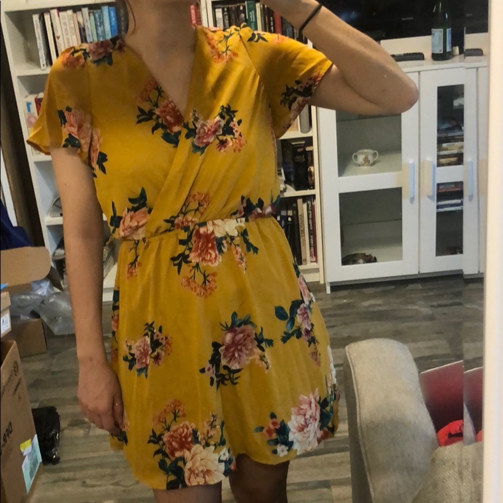 Mustard Floral AUW Medium Dress